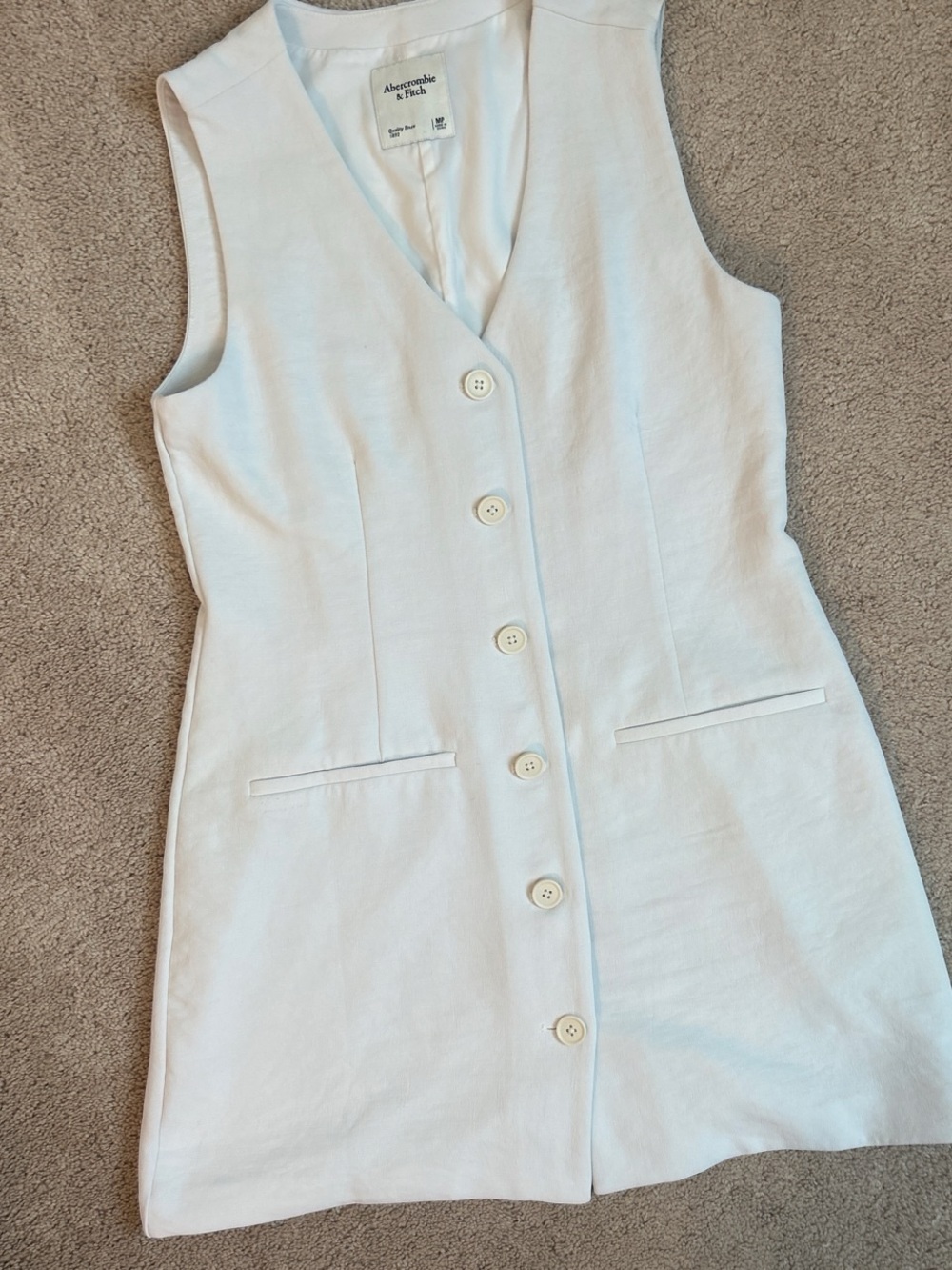 Abercrombie & Fitch White Sleeveless Button-Front Dress